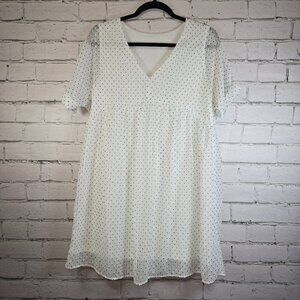 WHITE SHEER DRESS BLACK EMBOSSED POLKA DOT SHEER SLEEVE LINED SIZE S OVERSIZED